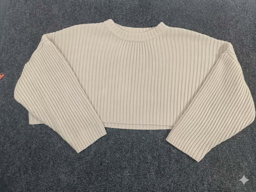 LBLC The Label Beige Ribbed Cropped Sweater XS